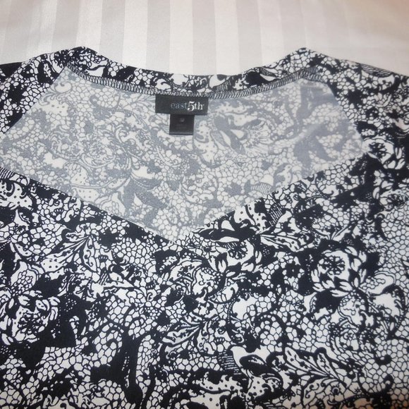 Top Black-White short sleeve Stretchy Jersey Knit spring summer blouse shirt - Picture 8 of 8